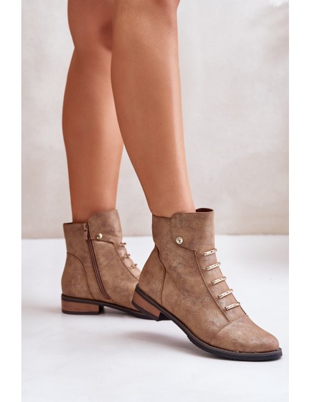 Warm Women's Ankle Boots on Flat Heel Gold Labise