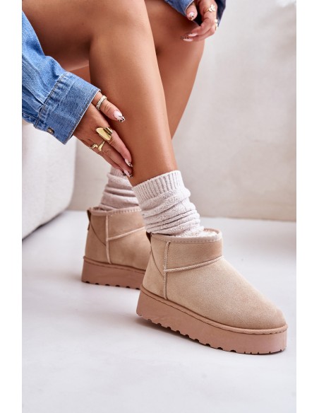 Women's Snow Boots On Platform Insulated With Fur Beige Xamella