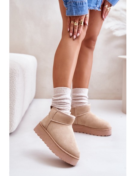 Women's Snow Boots On Platform Insulated With Fur Beige Xamella