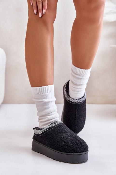 Moteriški sniego batai ant platformos su siuvinėjimu Black Tirissa