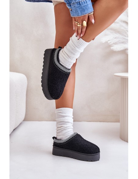 Moteriški sniego batai ant platformos su siuvinėjimu Black Tirissa