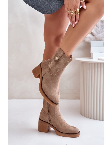 Insulated Women's Heeled Boots Beige Vailia