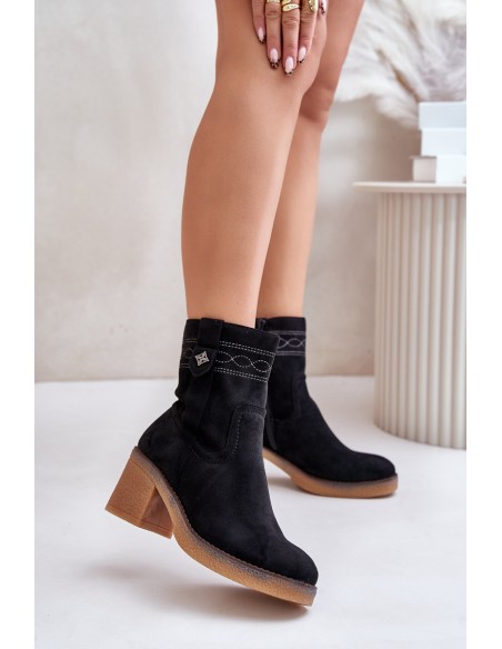 Warm Women's Ankle Boots With Heels Black Vailia