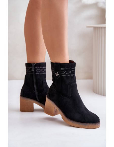Warm Women's Ankle Boots With Heels Black Vailia