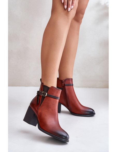 Women's Heeled Ankle Boots with Insulation and Strap Brown Zinithia