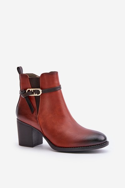 Women's Heeled Ankle Boots with Insulation and Strap Brown Zinithia 2