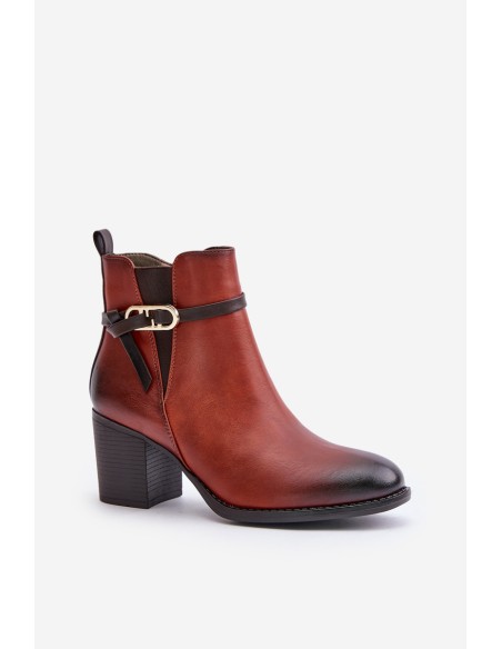 Women's Heeled Ankle Boots with Insulation and Strap Brown Zinithia