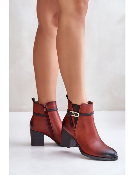 Women's Heeled Ankle Boots with Insulation and Strap Brown Zinithia