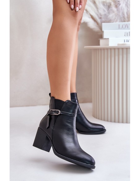 Women's Heeled Boots Insulated With Strap Black Zinithia