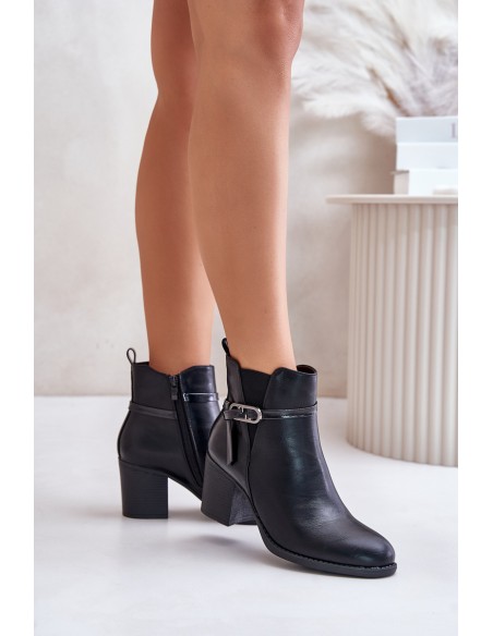 Women's Heeled Boots Insulated With Strap Black Zinithia