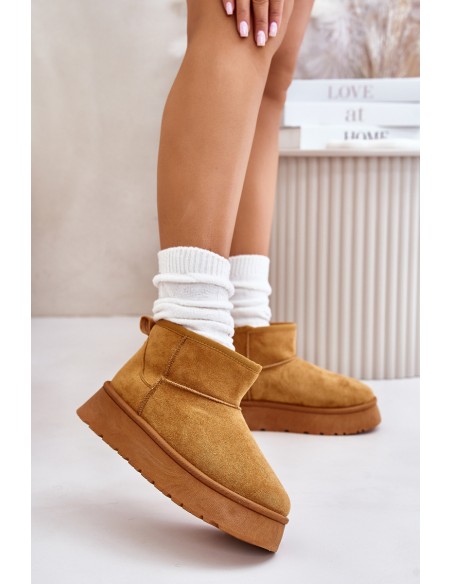 Low Women's Snow Boots On Platform Insulated With Fur Camel Saldren