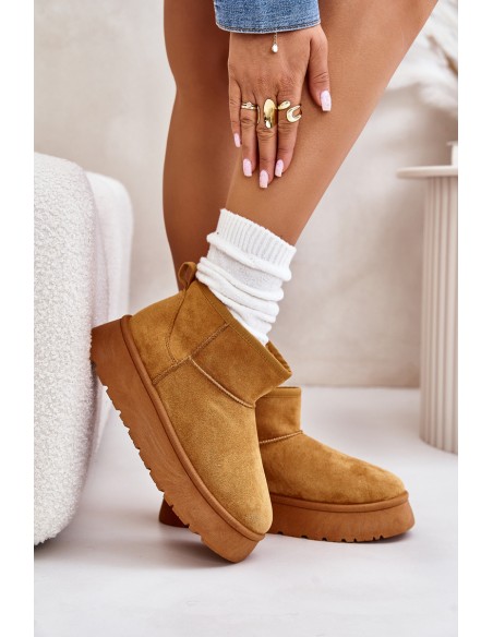 Low Women's Snow Boots On Platform Insulated With Fur Camel Saldren