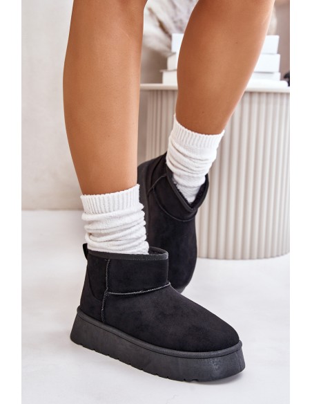 Low Women Snow Boots On Platform Insulated With Fur Black Saldren