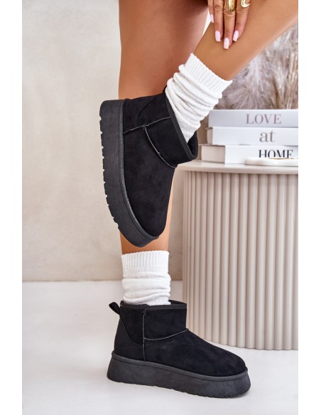 Low Women Snow Boots On Platform Insulated With Fur Black Saldren