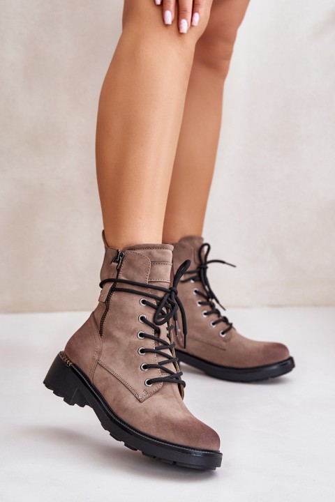 High Worker Boots With Zippers Dark Beige Maisa