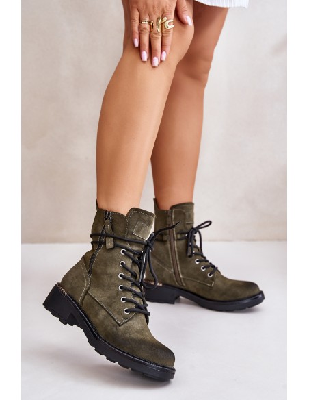 High Worker Boots With Zippers Dark Beige Maisa