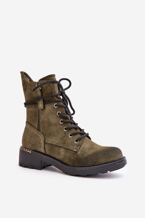 High Worker Boots With Zippers Dark Beige Maisa