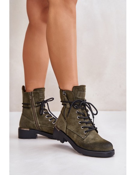 High Worker Boots With Zippers Dark Beige Maisa