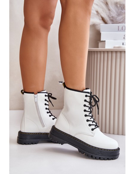 Insulated Worker Boots from Eco Leather with Zipper White Naleli