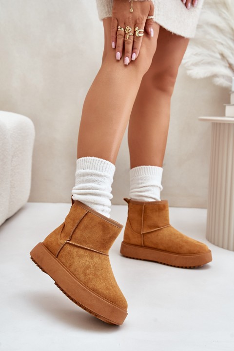 Womens Snow Boots On Platform Made Of Eco Suede Camel Atteria