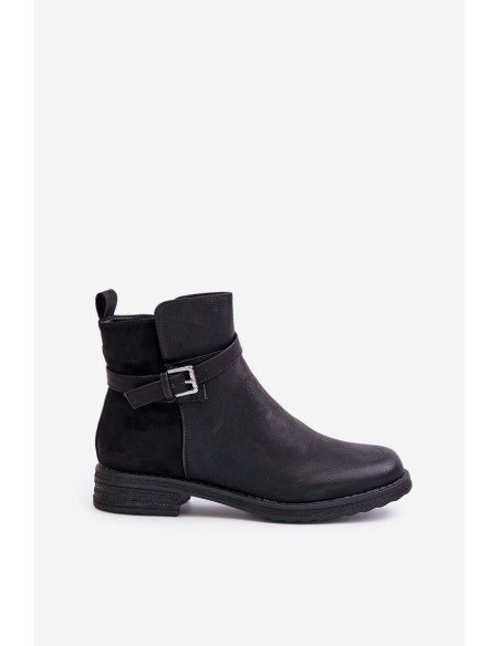 Insulated Ankle Boots On Flat Heel With Strap Black Sabamessa