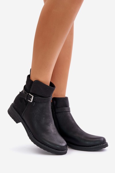 Insulated Ankle Boots On Flat Heel With Strap Black Sabamessa 2