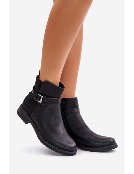 Insulated Ankle Boots On Flat Heel With Strap Black Sabamessa