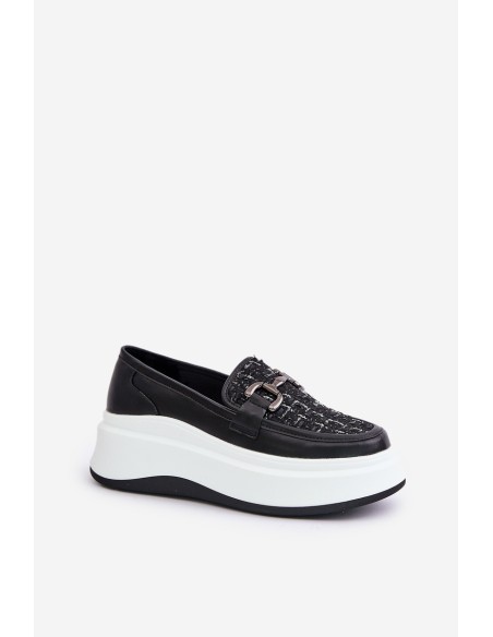 Leather Women's Moccasins On Platform With Decoration Black Vinceza 89105