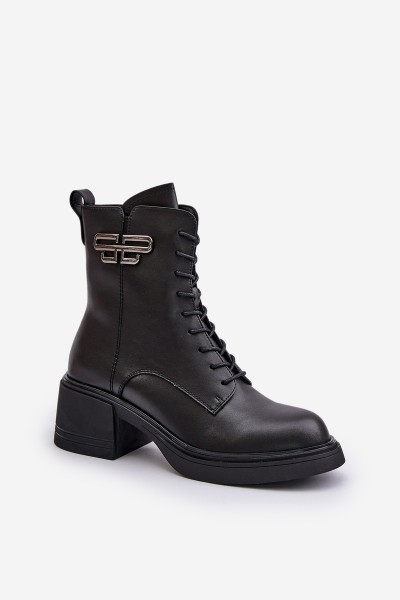 Women's Ankle Boots On Chunky Heels Insulated Made Of Natural Leather Black Vinceza 66682 2