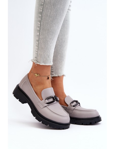 Women's Gray Genuine Leather Moccasins Imbleria