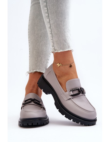 Women's Gray Genuine Leather Moccasins Imbleria