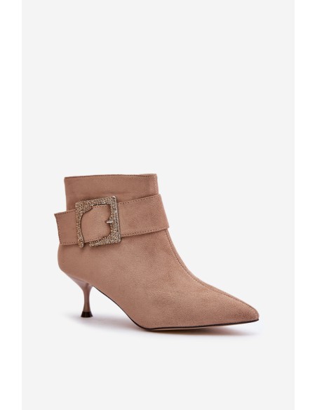 Women's Stiletto Boots With Decorative Buckle Beige Nirilis
