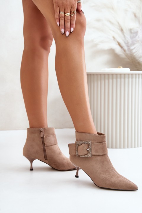 Women's Stiletto Boots With Decorative Buckle Beige Nirilis