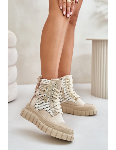 High Women's Sneakers On A Massive Platform Light Beige Kernia