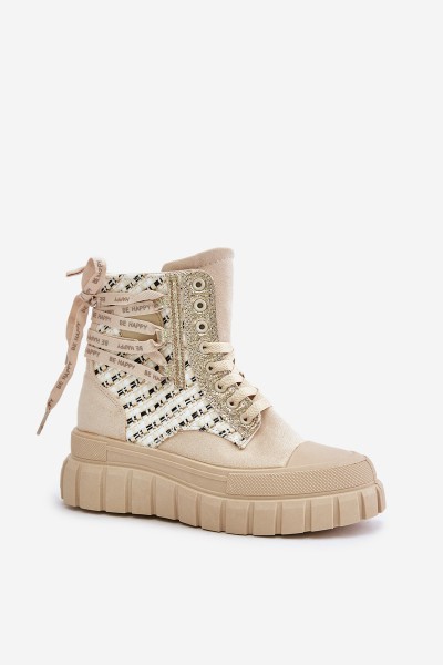 High Women's Sneakers On A Massive Platform Light Beige Kernia 2