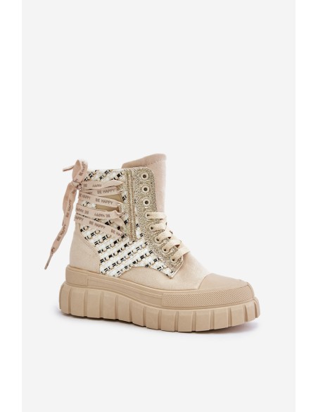 Aukšti moteriški sportbačiai ant didžiulės platformos šviesiai smėlio spalvos Kernia