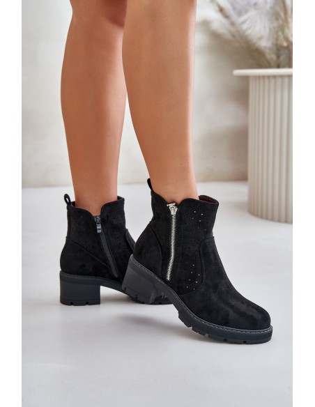 Women's Boots With Perforated Pattern On Heel Black Oviria