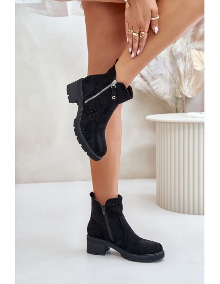Women's Boots With Perforated Pattern On Heel Black Oviria