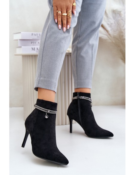 High Heel Boots With Decorative Strap Eco Suede Vinceza 16469 Black