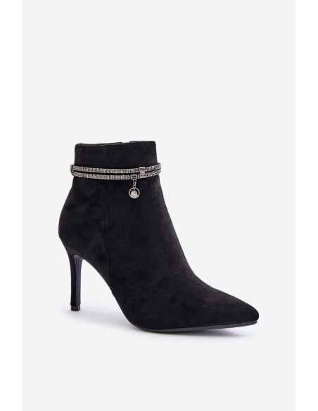 High Heel Boots With Decorative Strap Eco Suede Vinceza 16469 Black