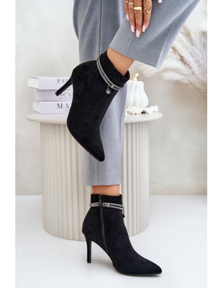 High Heel Boots With Decorative Strap Eco Suede Vinceza 16469 Black