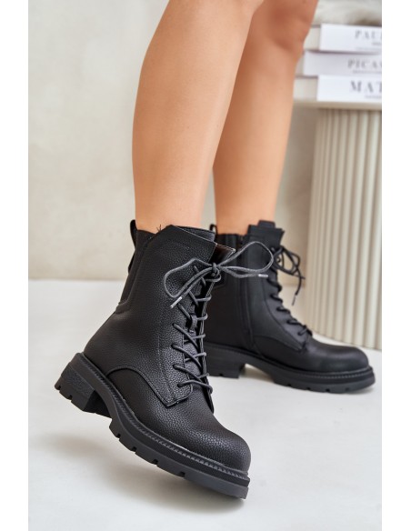 Insulated Worker Boots with Zipper Black Leairae