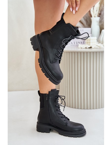 Insulated Worker Boots with Zipper Black Leairae