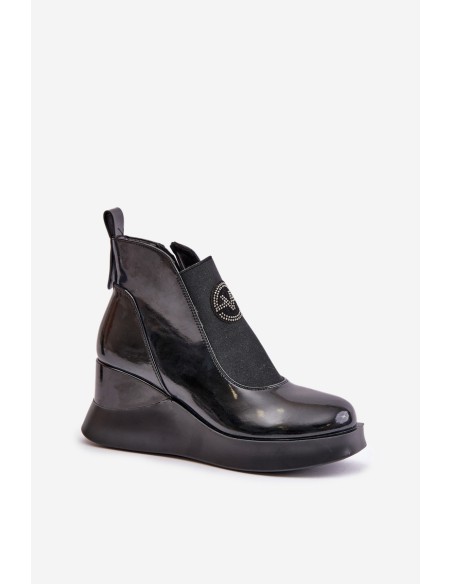 Lacquered Wedge Boots Insulated Black Vinceza 66703