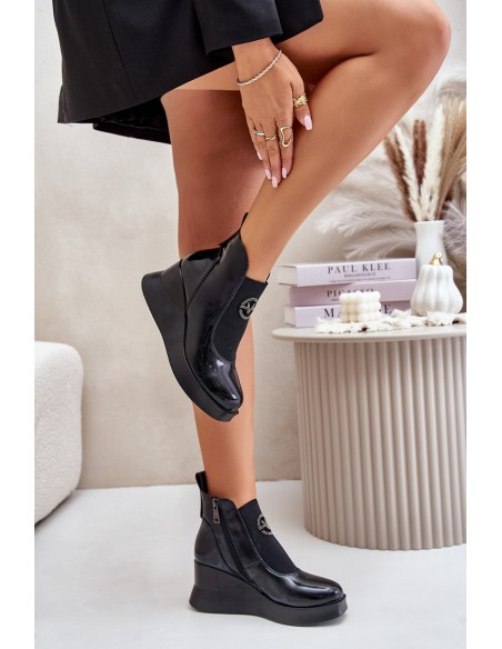 Lacquered Wedge Boots Insulated Black Vinceza 66703