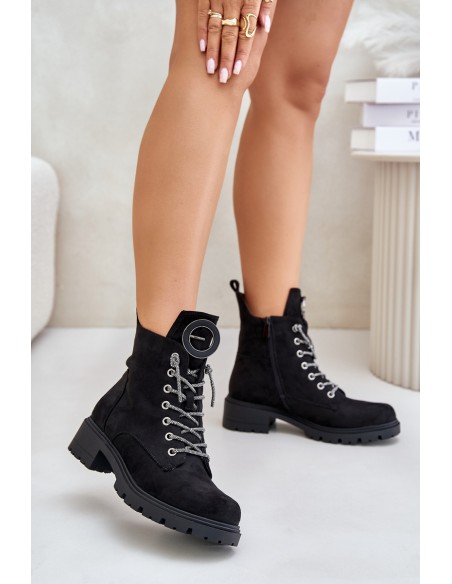 Insulated ankle boots with decorative lacing Vinceza 16465 Black