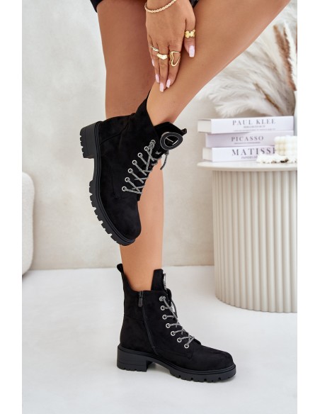 Insulated ankle boots with decorative lacing Vinceza 16465 Black