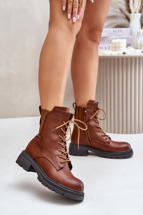 Insulated ankle boots workers with zipper brown Leairae