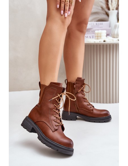 Insulated ankle boots workers with zipper brown Leairae