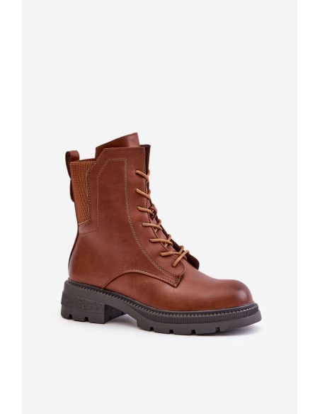 Insulated ankle boots workers with zipper brown Leairae